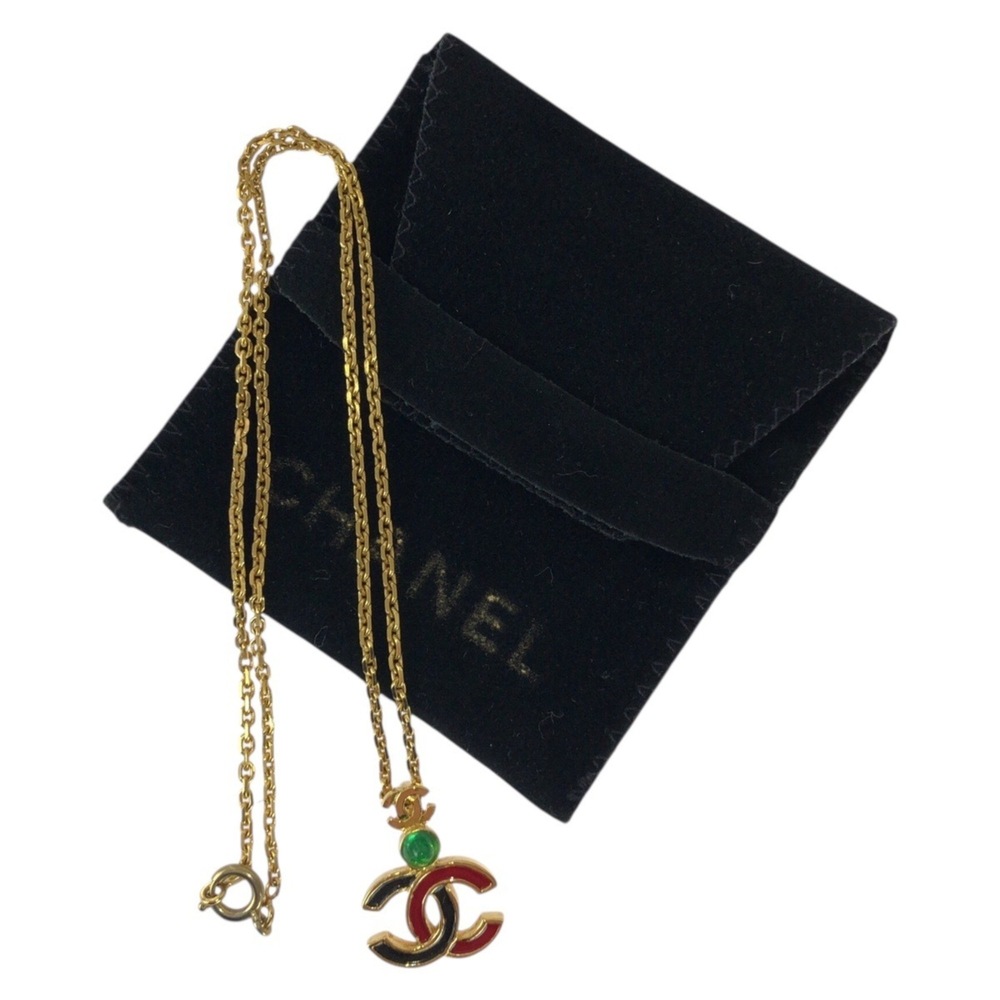 CHANEL Vintage Coco Mark Gold Multicolor Plated Necklace, 316 Stamp, Women's